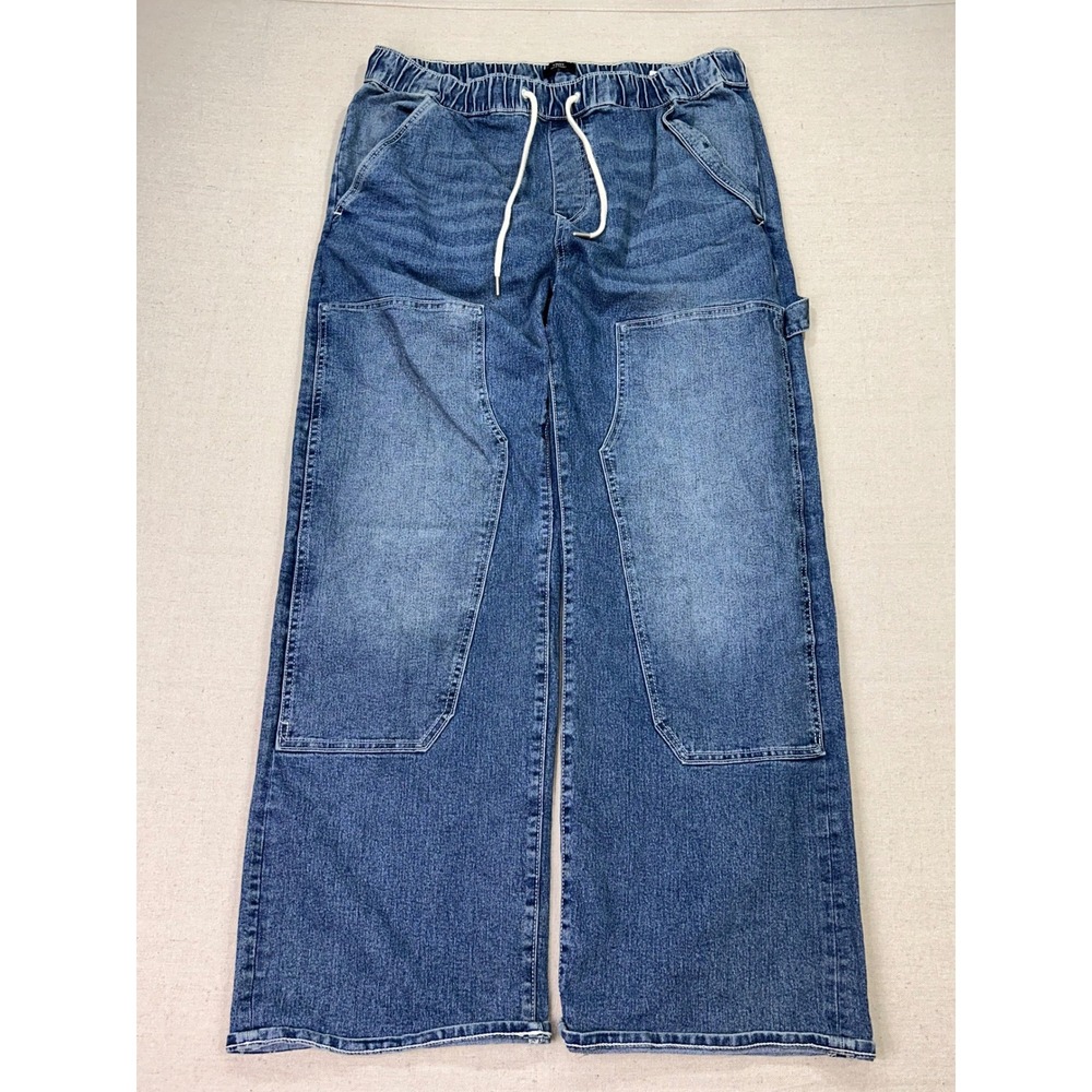 True Religion Mens 36 Vinny Ultra Baggy Carpenter Pants Blue Denim Double Knees